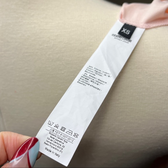 Roberto Cavalli Peach Pink Snakeskin Logo T Shirt Size XS Designer Sexy - Picture 10 of 14